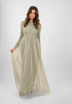 Belle Sage Green Long Sleeve Bridesmaid Dress -Lace & Beads ElleMaxiSage 6