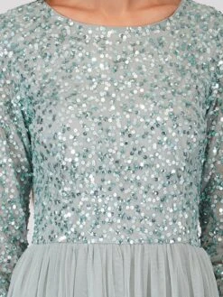 Elle Long Sleeve Sage Green Bridesmaid Maxi Dress -Lace & Beads ElleMaxi 6 Copy