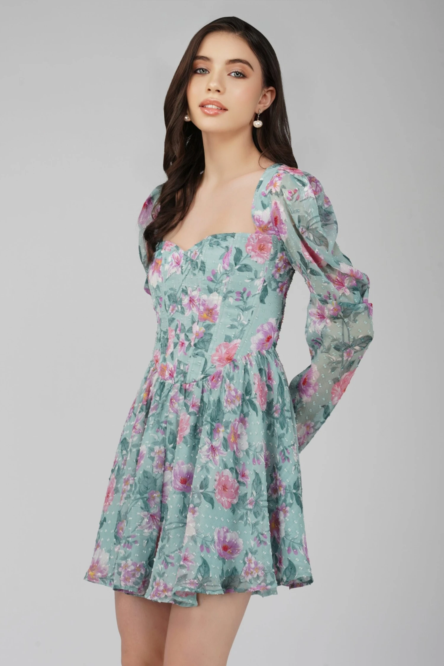 Bone Green Floral Corset Dress 3 Bone Green Floral Corset Dress