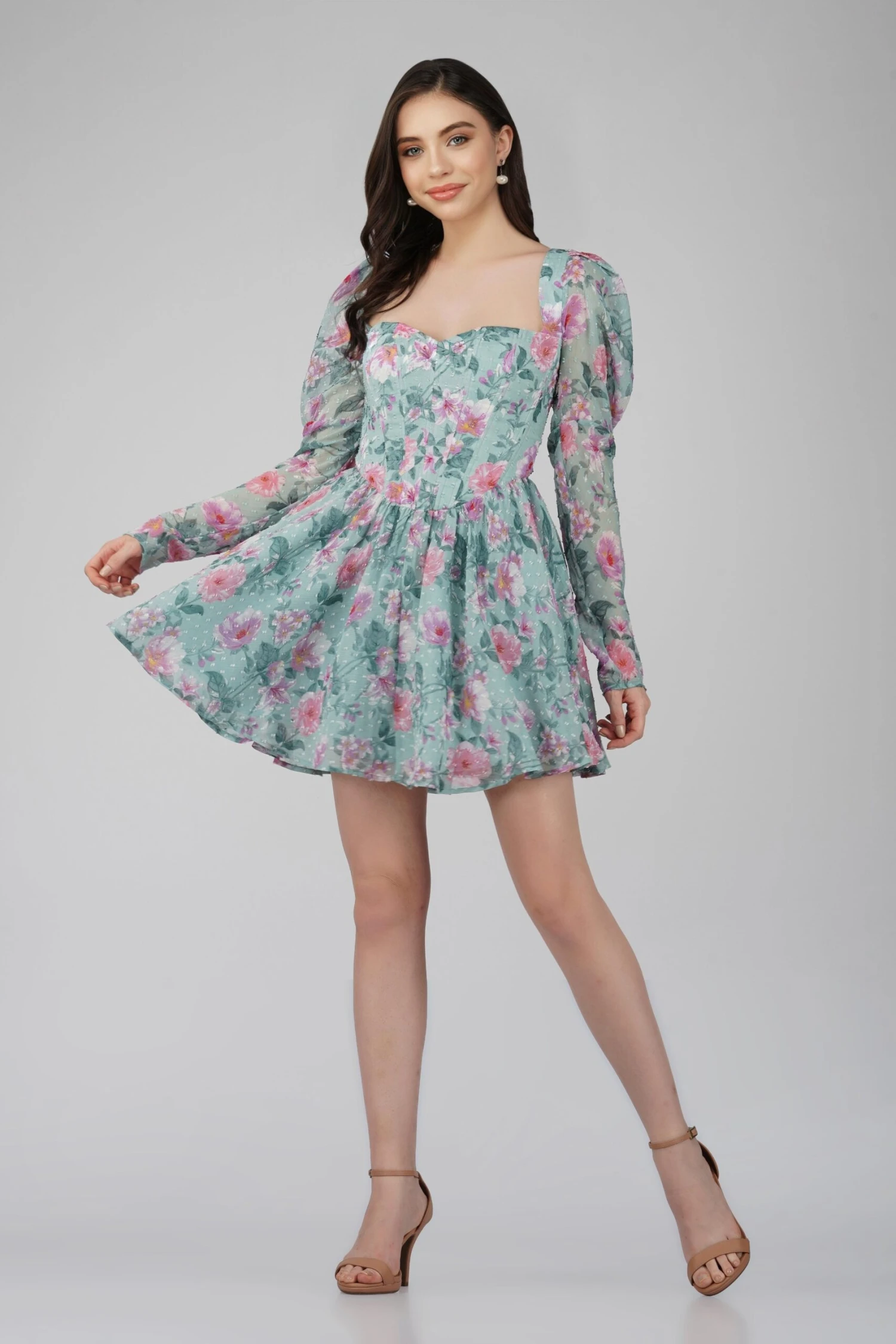 Bone Green Floral Corset Dress 5 Bone Green Floral Corset Dress - Image 3