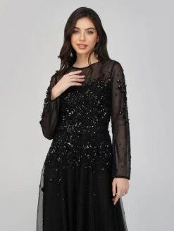 Luciene Long Sleeve Embellished Maxi Dress In Black 8 Luciene Long Sleeve Embellished Maxi Dress In Black -Lace & Beads FairyTaleDresses 2