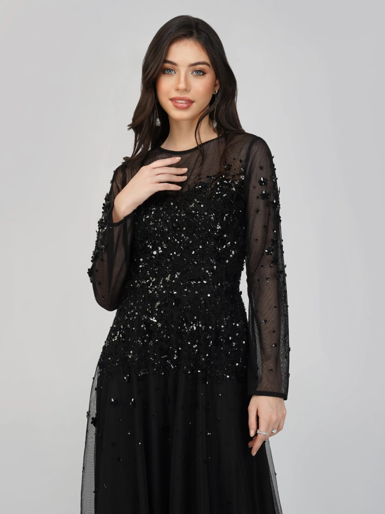 Luciene Long Sleeve Embellished Maxi Dress In Black 5 Luciene Long Sleeve Embellished Maxi Dress In Black - Image 3