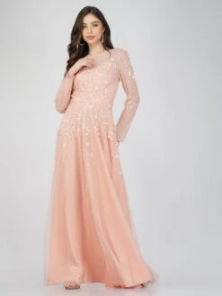 Luciene Long Sleeve Embellished Maxi Dress In Blush Pink -Lace & Beads FairyTaleDresses 20