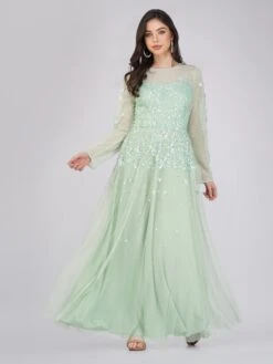 Luciene Long Sleeve Embellished Maxi Dress In Mint -Lace & Beads FairyTaleDresses 32