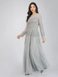Luciene Long Sleeve Embellished Maxi Dress In Grey -Lace & Beads FairyTaleDresses 38