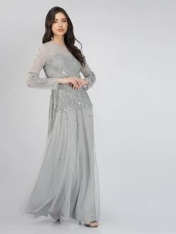 Luciene Long Sleeve Embellished Maxi Dress In Grey -Lace & Beads FairyTaleDresses 39