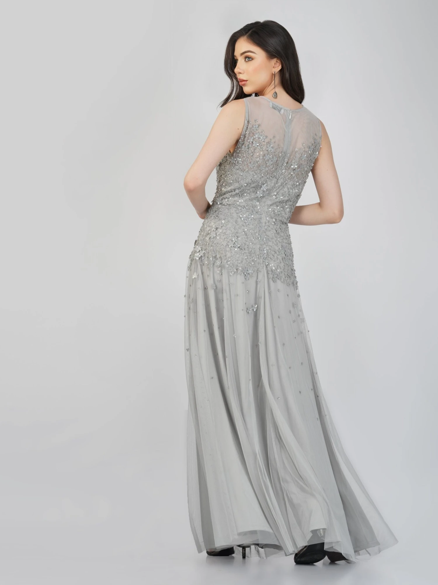 Lilith Floral Embellished Maxi Dress In Grey 6 Lilith Floral Embellished Maxi Dress In Grey - Image 4