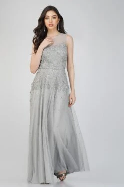 Lilith Floral Embellished Maxi Dress In Grey