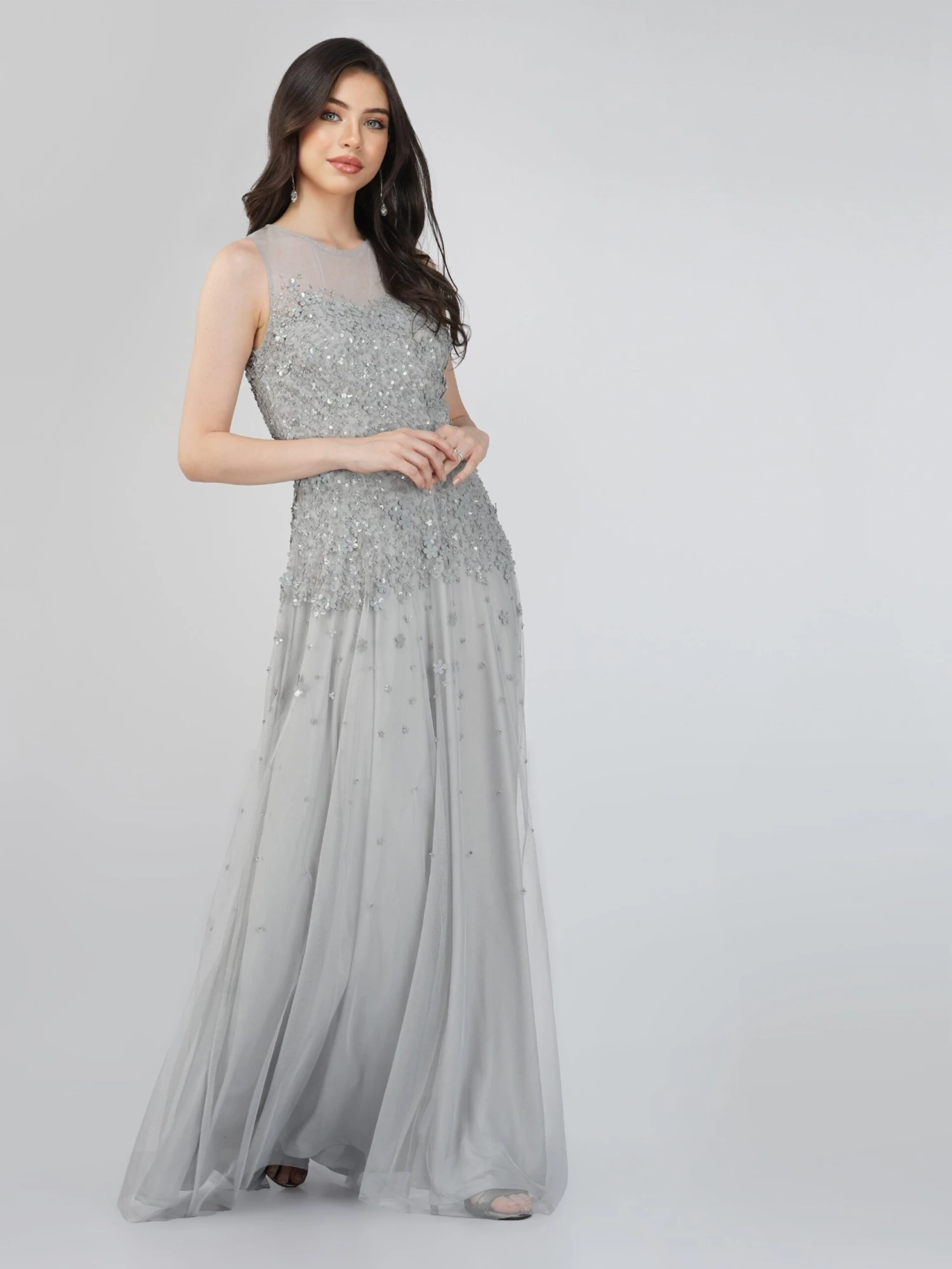 Lilith Floral Embellished Maxi Dress In Grey 4 Lilith Floral Embellished Maxi Dress In Grey - Image 2