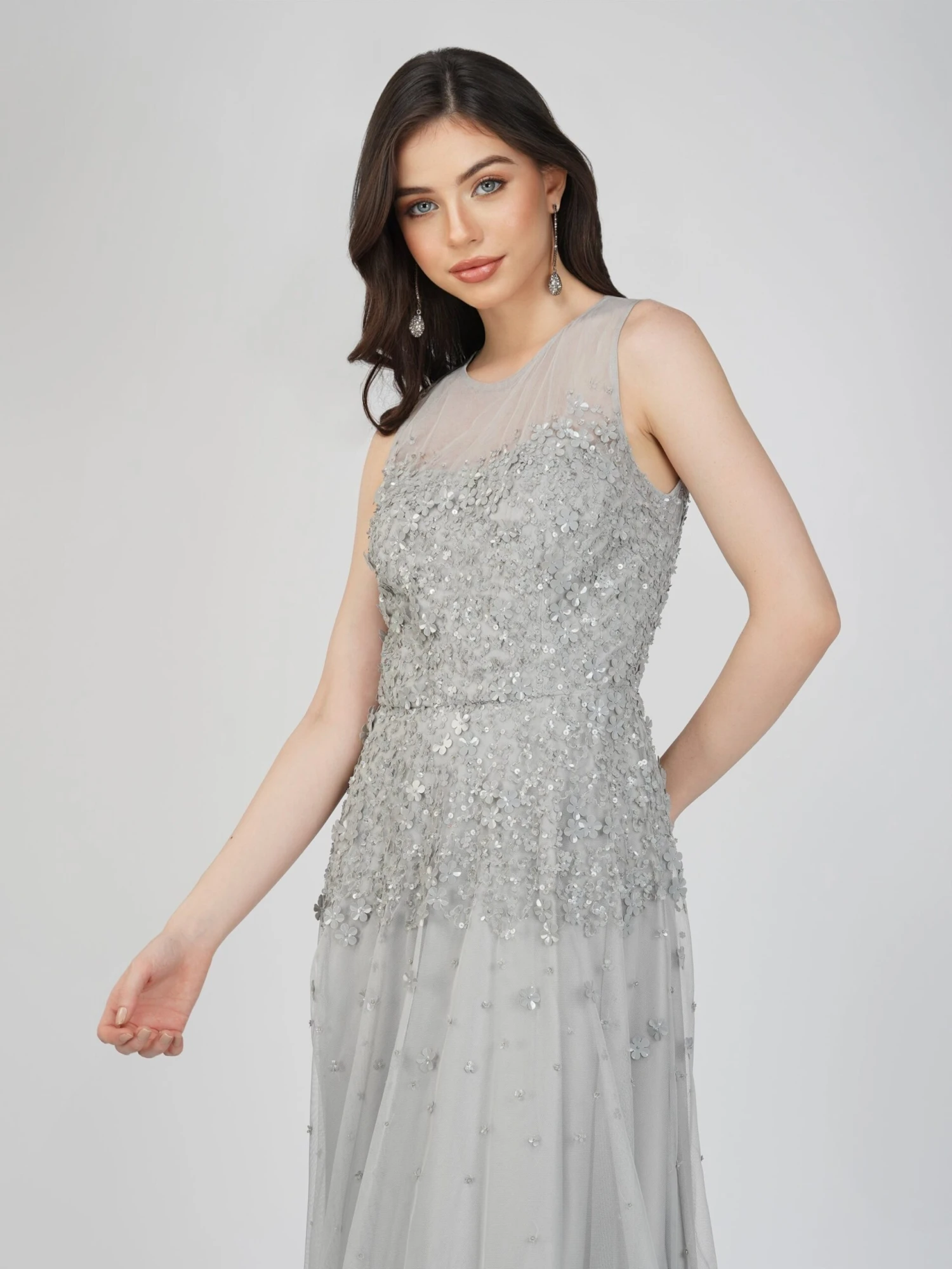 Lilith Floral Embellished Maxi Dress In Grey 5 Lilith Floral Embellished Maxi Dress In Grey - Image 3