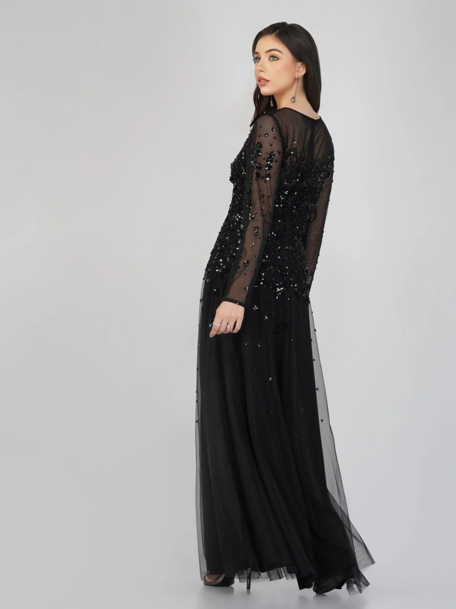 Luciene Long Sleeve Embellished Maxi Dress In Black 4 Luciene Long Sleeve Embellished Maxi Dress In Black - Image 2
