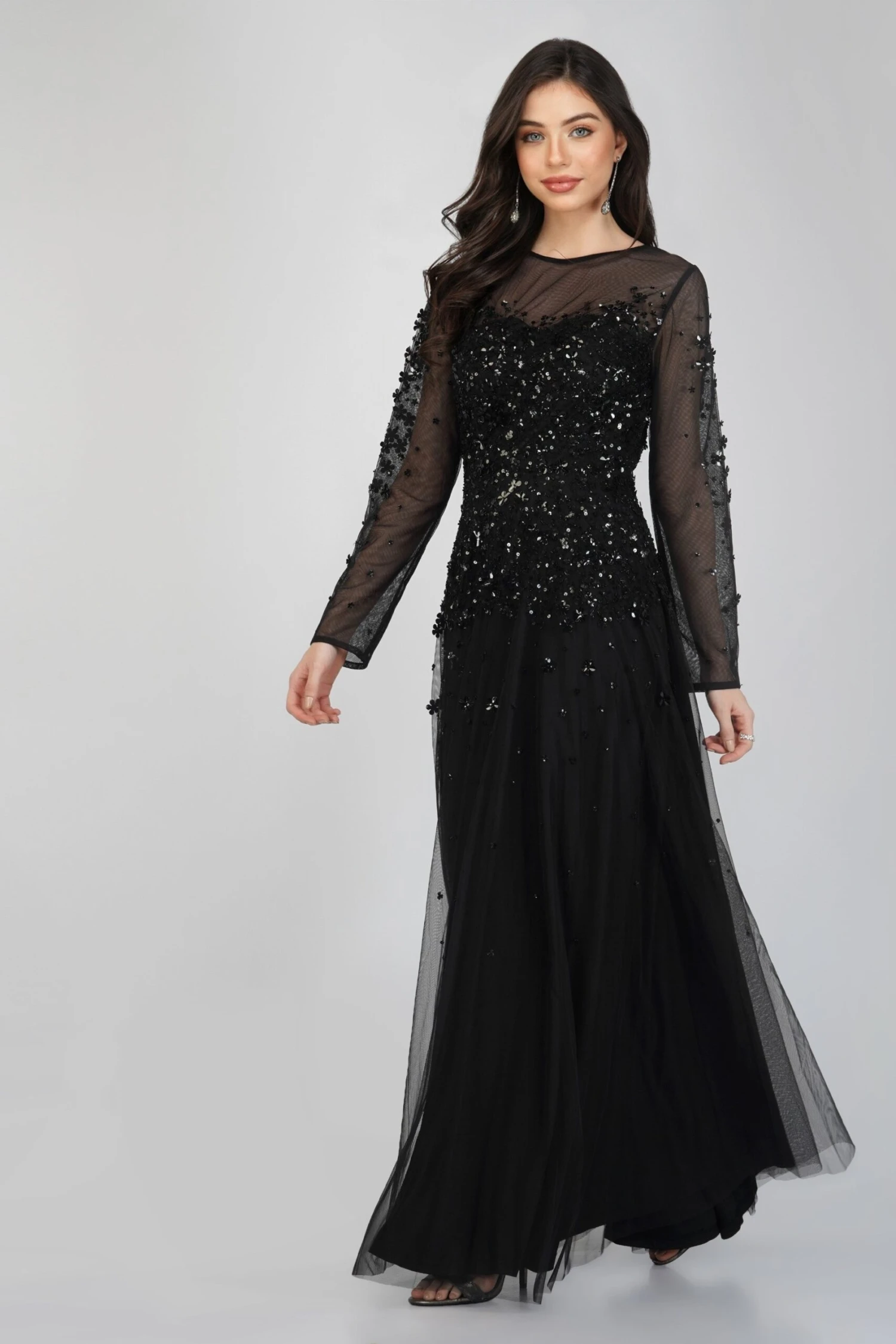 Luciene Long Sleeve Embellished Maxi Dress In Black 3 Luciene Long Sleeve Embellished Maxi Dress In Black