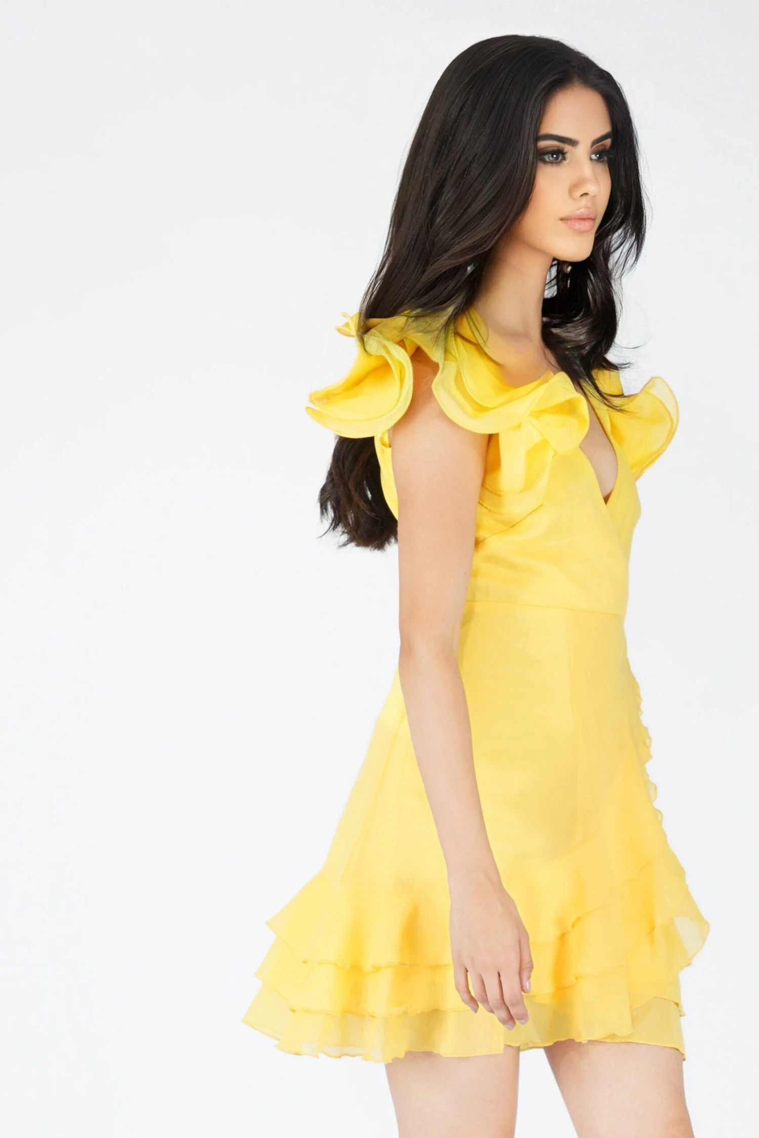 Fairy Flutter Sleeve Mini Dress In Yellow 4 Fairy Flutter Sleeve Mini Dress In Yellow - Image 2