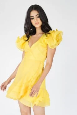Fairy Flutter Sleeve Mini Dress In Yellow 10 Fairy Flutter Sleeve Mini Dress In Yellow -Lace & Beads Fairy 4