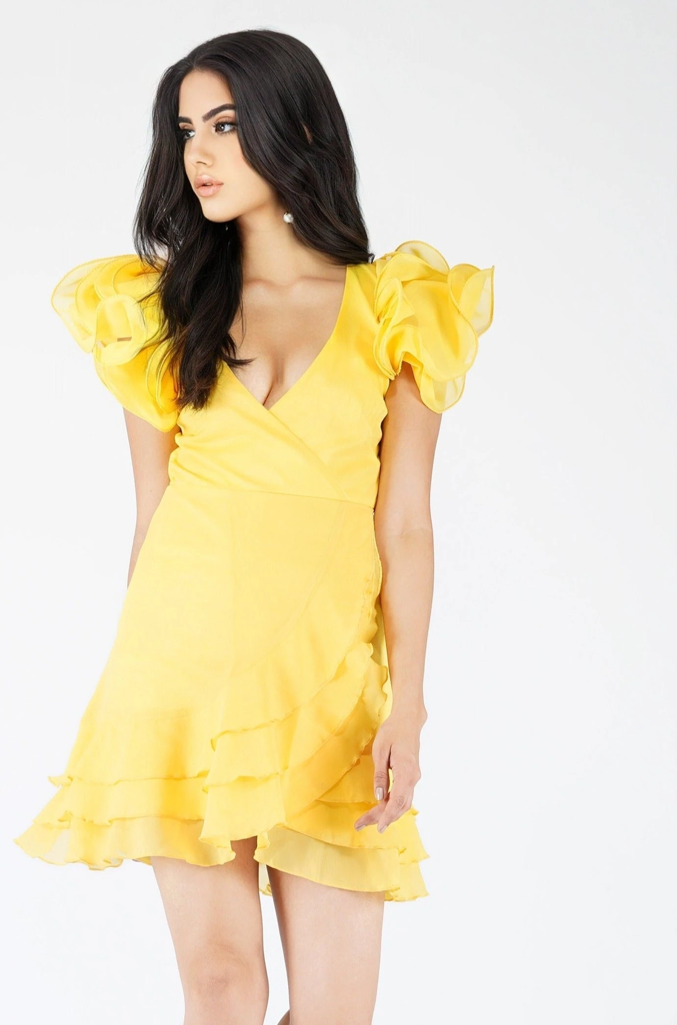 Fairy Flutter Sleeve Mini Dress In Yellow 3 Fairy Flutter Sleeve Mini Dress In Yellow