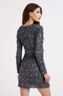 Gwen Grey Long Sleeve Embellished Mini Dress -Lace & Beads GwenMini 1 Copy 7453edb6 ee9c 4843 a908 6972eb2b7883