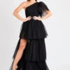Rowan One Shoulder Tulle Gown -Lace & Beads INN6517BLK 2