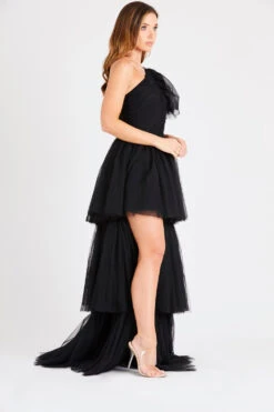 Rowan One Shoulder Tulle Gown -Lace & Beads INN6517BLK 4