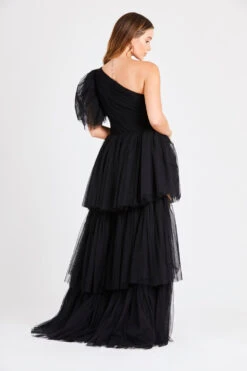 Rowan One Shoulder Tulle Gown -Lace & Beads INN6517BLK 5