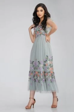Iris Dusty Blue Embroidered Dress -Lace & Beads IrisMidaxiLB L 99 4