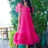 Jayne Bright Pink Tulle Midi Dress -Lace & Beads JayneBrightPink 2