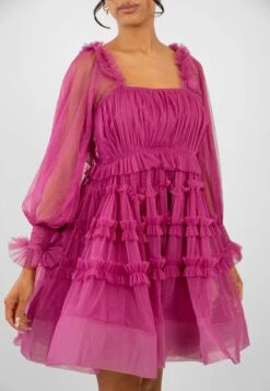 Jessica Tulle Smock Mini Dress In Vivid Purple -Lace & Beads JessicaVividPurple 2
