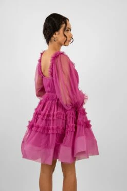 Jessica Tulle Smock Mini Dress In Vivid Purple -Lace & Beads JessicaVividPurple 4
