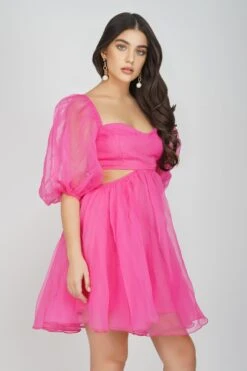Katja Bright Pink Puff Sleeve Dress -Lace & Beads KatjaMini 3