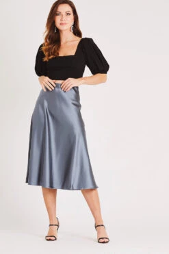 Sophie Grey Satin Skirt -Lace & Beads LACE BEADS 2109