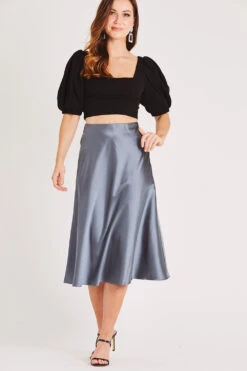 Sophie Grey Satin Skirt -Lace & Beads LACE BEADS 2127