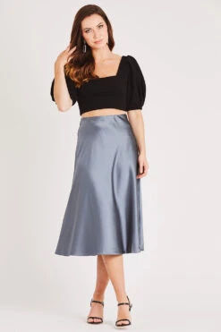 Sophie Grey Satin Skirt -Lace & Beads LACE BEADS 2128