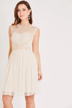 Cecilia Pearl Embellished Skater Dress -Lace & Beads LACE BEADS 2208