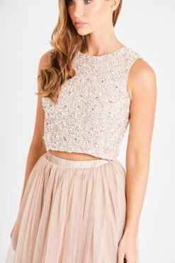 Picasso Nude Embellished Sequin Top -Lace & Beads LNB1194NDE 3