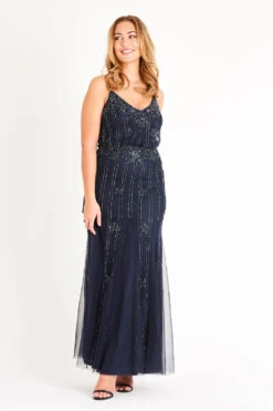 Keeva Navy Bridesmaid Maxi Dress -Lace & Beads LNB3267NVY 1