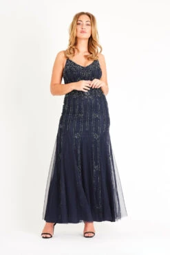 Keeva Navy Bridesmaid Maxi Dress -Lace & Beads LNB3267NVY 2