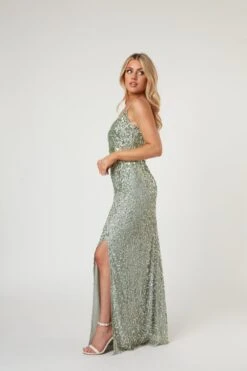 Gloria Sage Green Beaded Maxi Dress -Lace & Beads LaceandBeads800