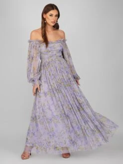 Lana Lilac Printed Tulle Dress -Lace & Beads LanaPurplePrint 2