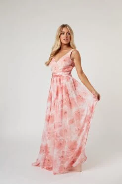 Levi Pink Floral Printed Maxi Dress -Lace & Beads Levi 10
