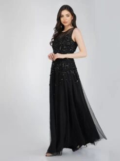 Lilith Floral Embellished Maxi Dress In Black -Lace & Beads LilithBlack 2