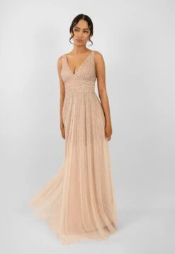 Lorelai Blush Pink Embellished Maxi Dress -Lace & Beads LorelaiNudeBlush 7