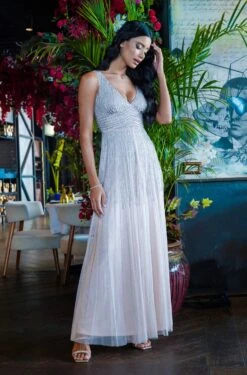 Lorelai Blush Pink Embellished Maxi Dress -Lace & Beads LorelaiNude 2