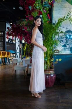 Lorelai Blush Pink Embellished Maxi Dress -Lace & Beads LorelaiNude 4