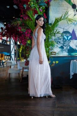 Lorelai Blush Pink Embellished Maxi Dress -Lace & Beads LorelaiNude 5