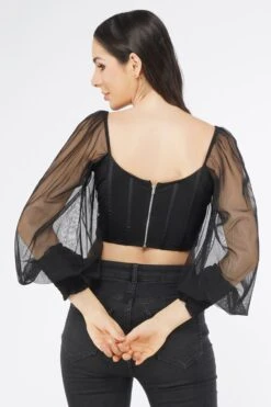 Luca Black Long Sleeve Corset Top -Lace & Beads LucaBlack 1