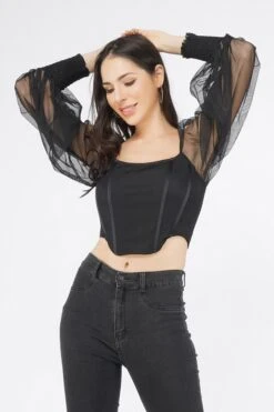 Luca Black Long Sleeve Corset Top