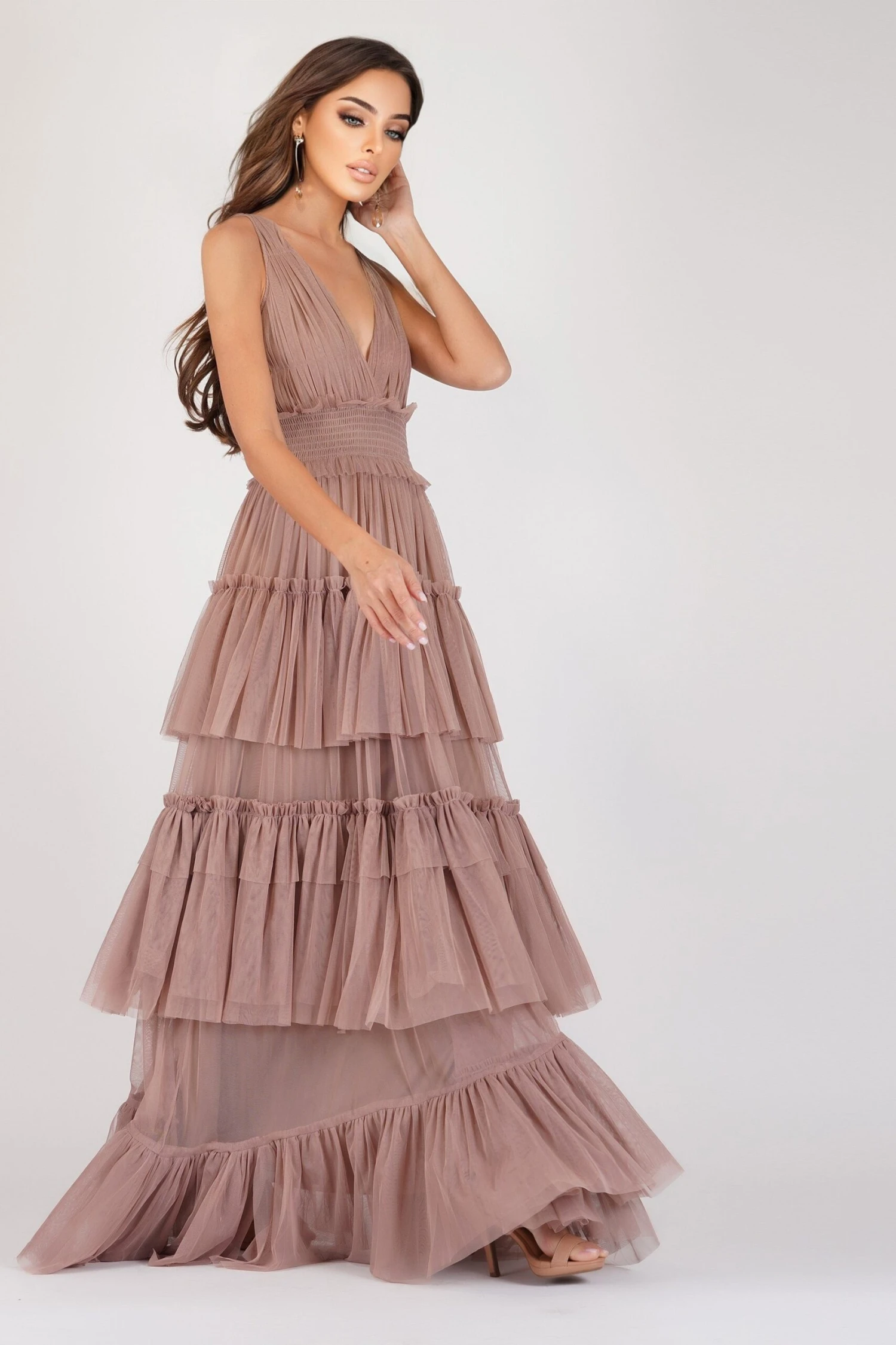 Luna Mink Tulle Plunge Maxi Dress 3 Luna Mink Tulle Plunge Maxi Dress