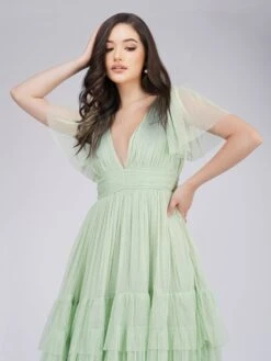Madison Sage Green Tulle Bridesmaid Midi Dress -Lace & Beads MadisonMidiSage 3