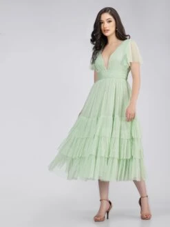 Madison Sage Green Tulle Bridesmaid Midi Dress -Lace & Beads MadisonMidiSage 5