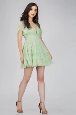 Madison Sage Green Tulle Mini Dress -Lace & Beads MadisonMiniSage 2