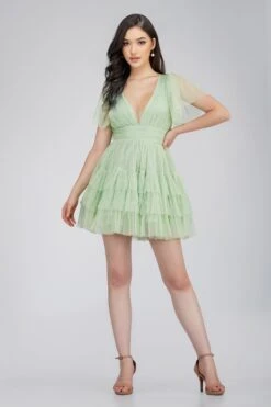 Madison Sage Green Tulle Mini Dress -Lace & Beads MadisonMiniSage 5
